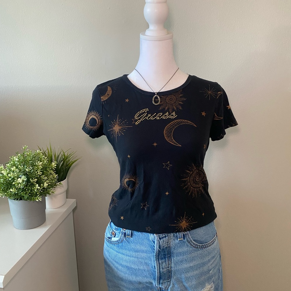 Guess Black and Gold Celestial Women's Tee